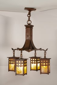 Gustave Stickley Handwrought Copper Chandelier - Arts & Crafts