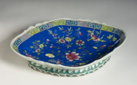 Chinese Chinese Famile Rose Blue Oval Footed Bowl - No. 2