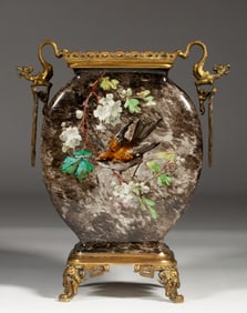 French Barbotine Impressionist Vase with Ormolu Mounts - 19th C.