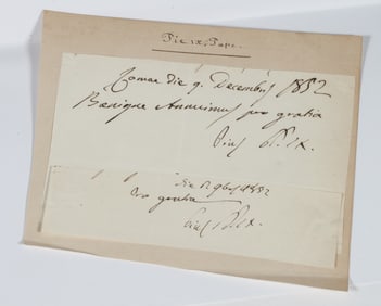 Pope Pius IX - Two Ink Signatures / Autographs 1852