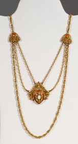 Signed Florenza Necklace - Gold Enamel PearlRhinestone & Opal