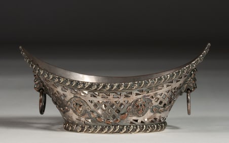 Silver over Copper Basket Bowl - Lion Heads - 19th C.