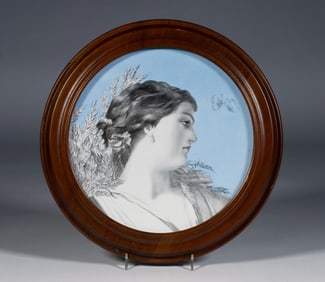 Victorian Hand Painted Pottery Plaque - Howell & James Exhibited