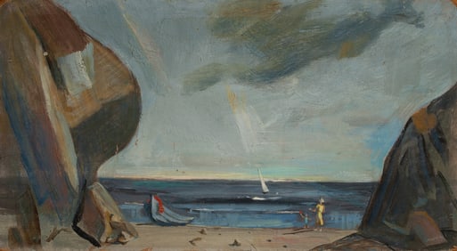 Kendal Hopkins (1908-1981) Maine Coastal Painting - Modernist