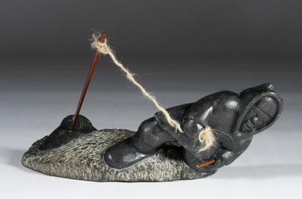 Inuit Stone Sculpture - Walrus Hunter by Conlucy Nayoumealook (1891-1958)