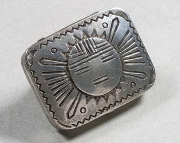 Teddy Weahkee (Zuni 1890-1965) Rare Early Silver Sun-Face Pill Box