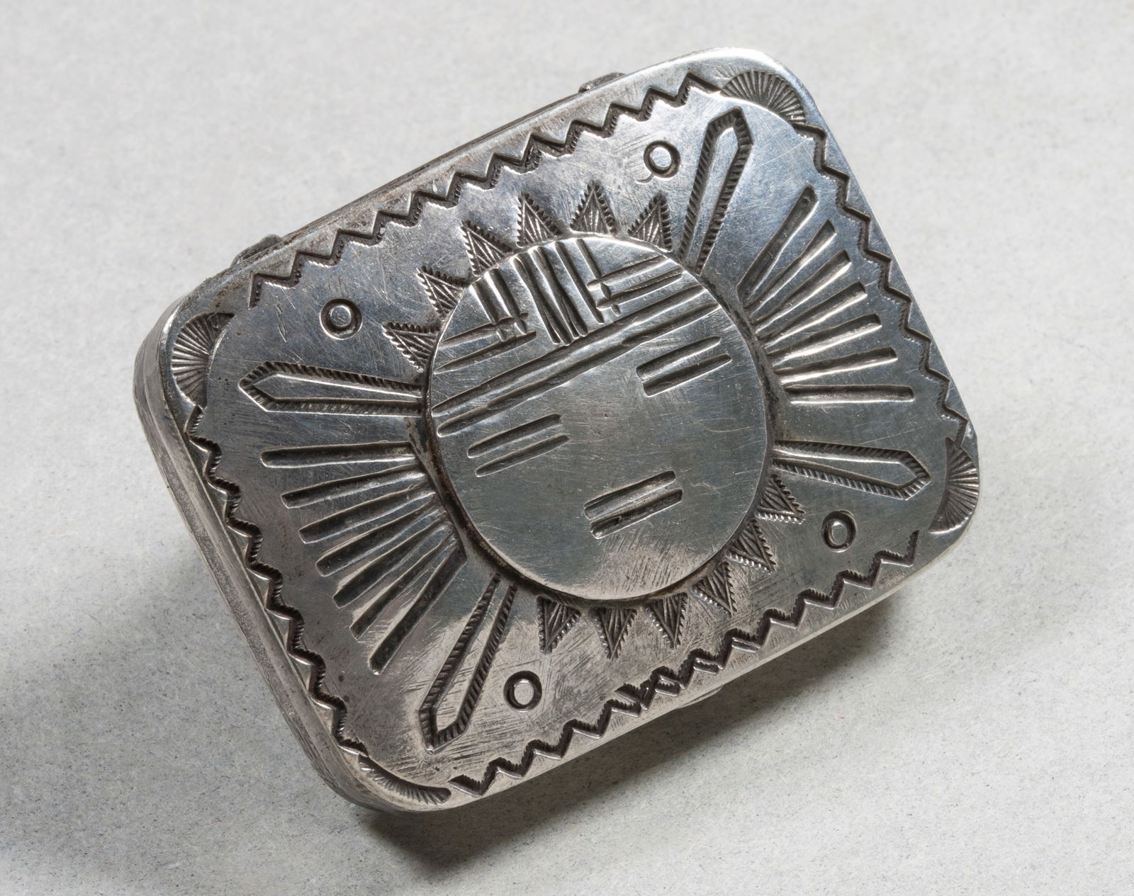 Teddy Weahkee (Zuni 1890-1965) Rare Early Silver Sun-Face Pill Box (1 of 9)
