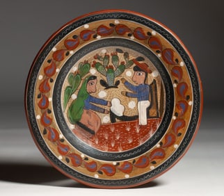 Mexican Tonala Painted Pottery Plate by Salvador Vazquez