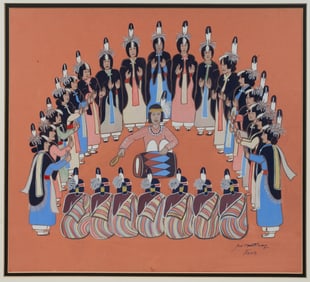 Native American Painting by Joe Martinez - Taos Pueblo 1938