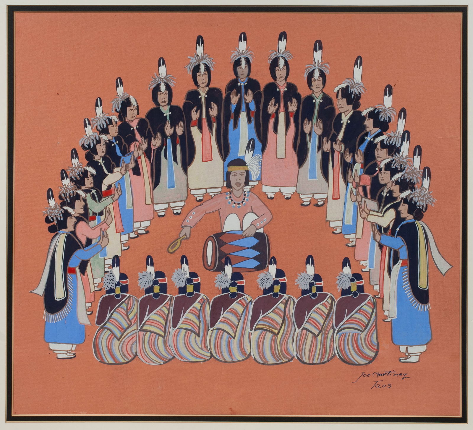 Native American Painting by Joe Martinez - Taos Pueblo 1938 (1 of 12)