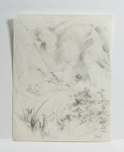 Stanton Macdonald-Wright (1890-1973) Original Signed Pencil Drawing 1921: An original signed pencil drawing by California artist, Stanton Macdonald Wright. Circa 1955. Untitled. Graphite on paper. Signed twice, lower right with the artists initials / monogram "SMS" and sign