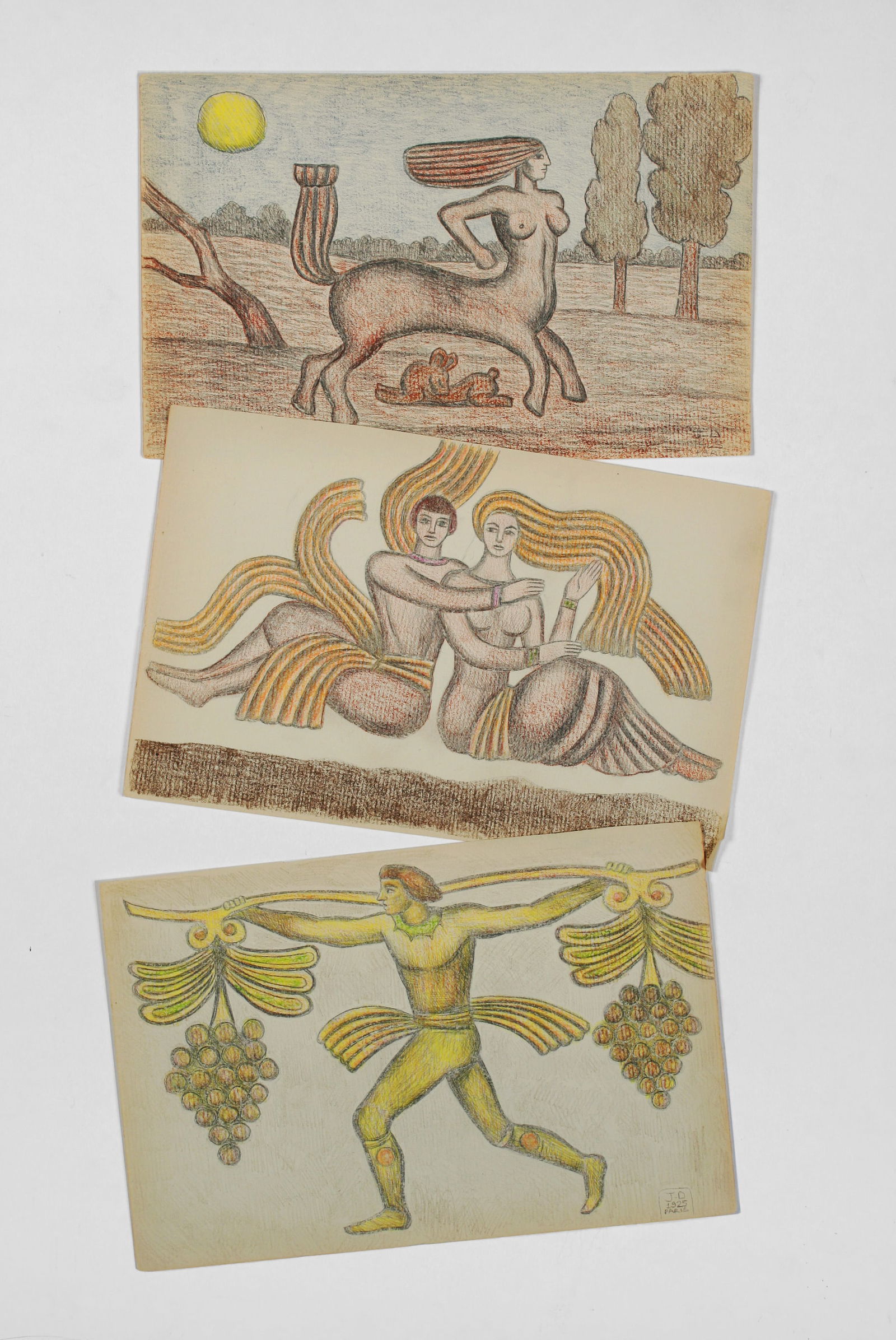 3 French Art Deco Drawings - Signed JD - Paris 1925 (1 of 12)