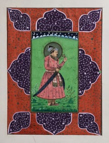 Mughal Indian Miniature Painting - Shah Jahan with Rose - 19th C.