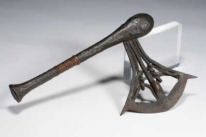 Antique African Songye Ceremonial Axe - Iron, Copper & Wood