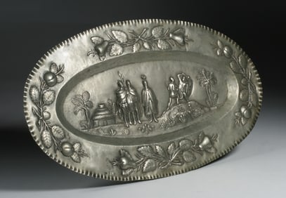 Antique European Silver Tray - Tribal Scene Design