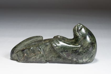 Stone Sculpture of a Sea Otter by Miles Metzger (1950-2013)