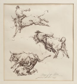 Signed Western Rodeo Ink Drawing Utah 1964 - "Days of 47"