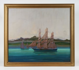 Allen Gilbert Cram (1886-1947) "Still Water - Java Sea" Oil Painting