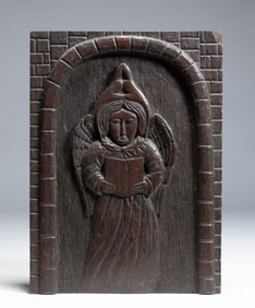 Early Carved Oak Plaque of an Angel - Elizabethan 17th Century