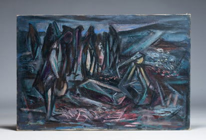Mexican Painting by James Pinto (1907-1987) - Bury the Dead 1950s
