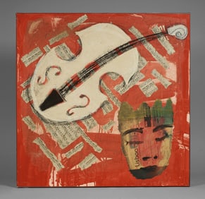 Vintage Modernist Scandinavian Painting by Lis Petersen