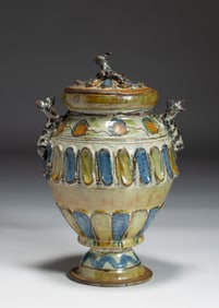 Large Folk Art Majolica Covered Jar - Montiel 1920 Guatemala