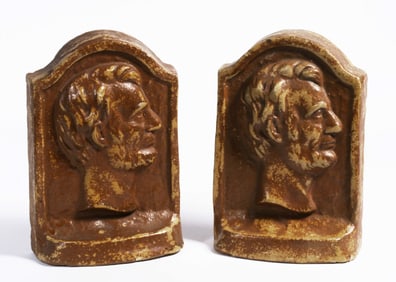 American Arts & Crafts Pottery Bookends - Abraham Lincoln