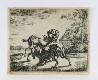 Johan le Ducq - Old Master Engraving of Dogs 1661