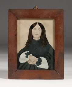 Portrait of Judith Ellis - 1861 American Folk Art Painting - Duxbury, Massachusetts