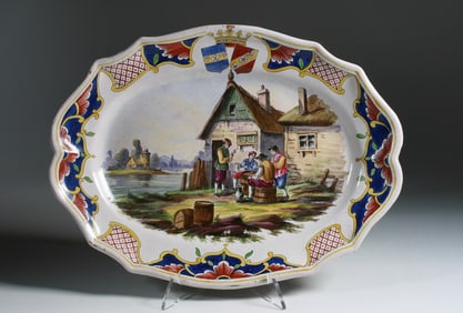 Large French Faience Scenic Pottery Charger - Malicorne 19th Century