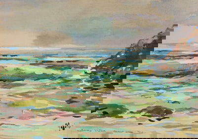 American Seascape Painting - Monogramist - 1933 Nahant, Massachusetts