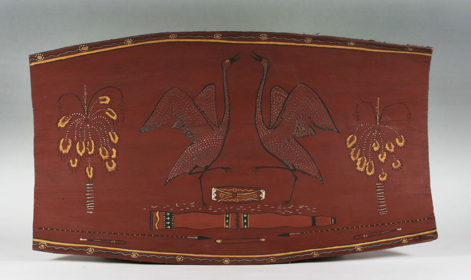 Australian Aboriginal Bark Painting - Port Keating: Aboriginal bark painting from Port Keating, Australia. Pigments on curved bark. Unsigned, but possibly painted by or in the style of Charley Rock Ngumbe. Mid 20th century. Notations to the reverse in