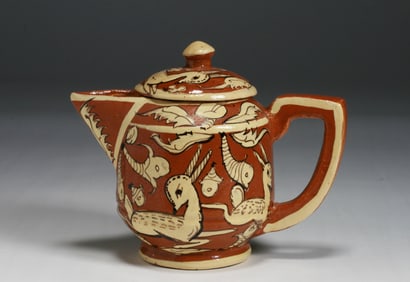 Antique Mexican Tlaquepaque Fantasia Pottery Tea Pot - 1940s