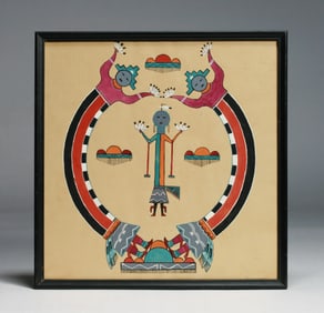 Native American Painting by Ray Saunders - Kachina Pueblo - 1940