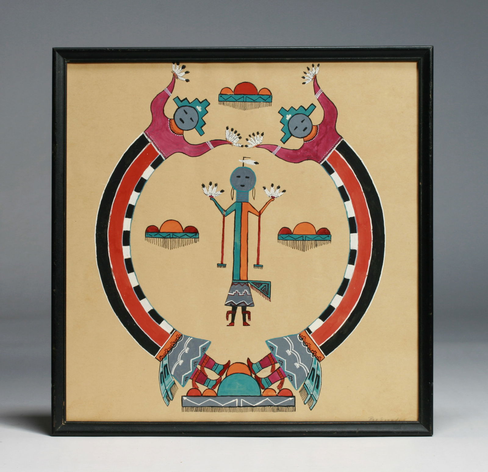 Native American Painting by Ray Saunders - Kachina Pueblo - 1940 (1 of 9)