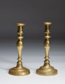 Early Turned-Brass Candlesticks - 18th / 19th Century