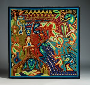 Mexican Huichol Yarn Painting by Emilio Cruz Benítez