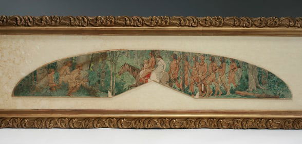 Charles Holloway (1859-1941) Mural Study of Native Americans & Frontiersmen 1899