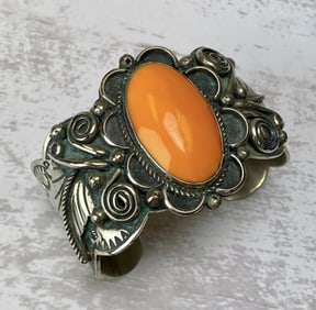 Old Native American Bracelet - Signed LM - Zuni Silversmith Leonard Martza