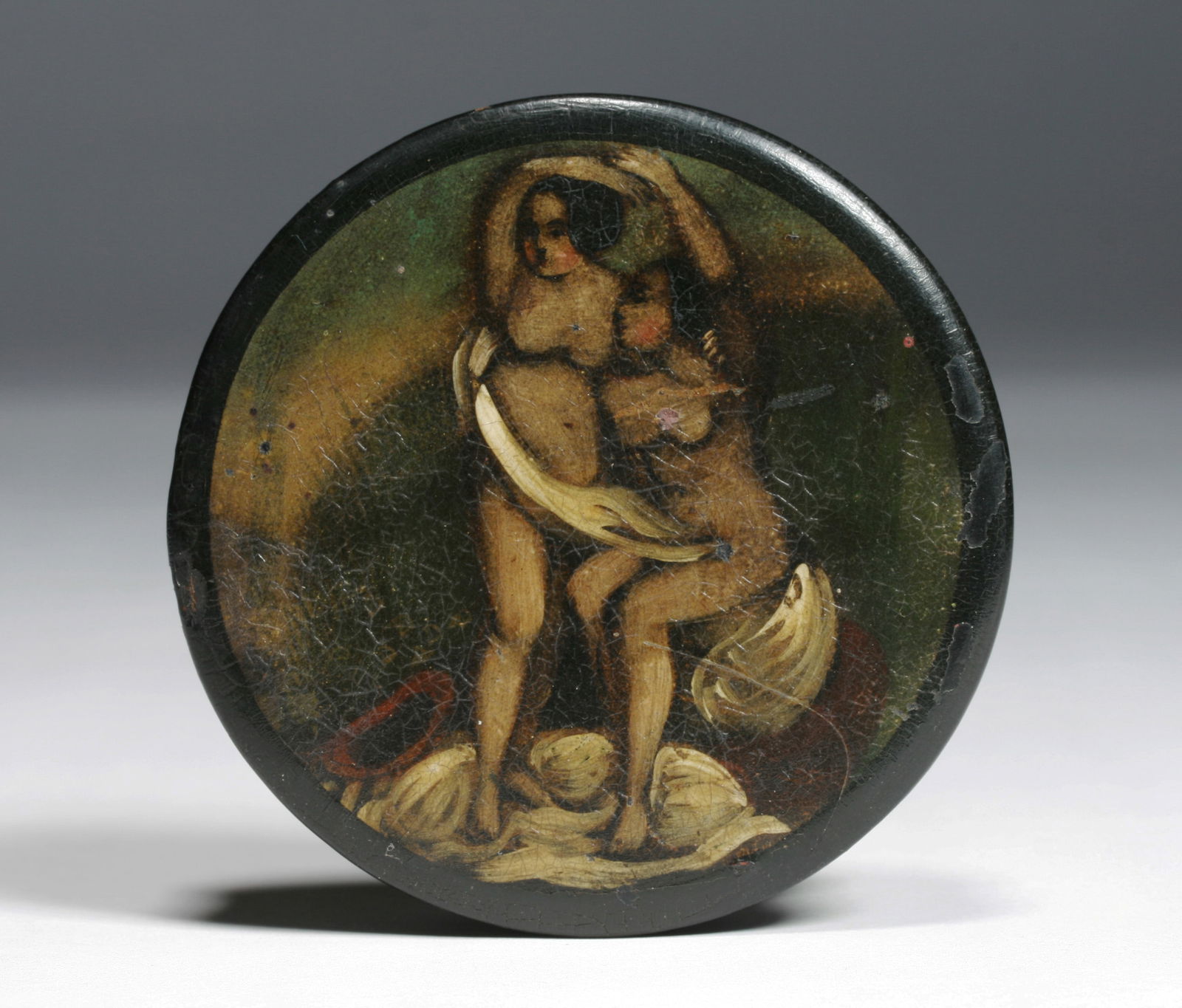 Early Erotic Painted Papier Mache Snuff Box - Two Women (1 of 7)