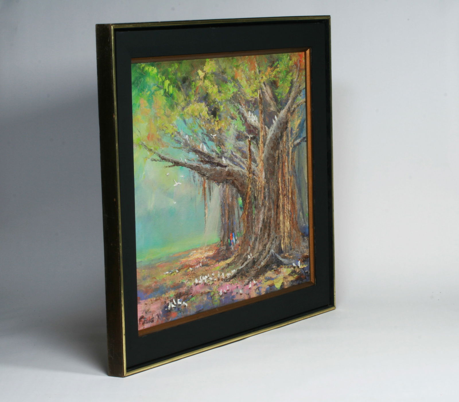 Ed Furuike (1944 - ) Hawaiian Painting of a Zoo Banyan Tree, Honolulu - 11