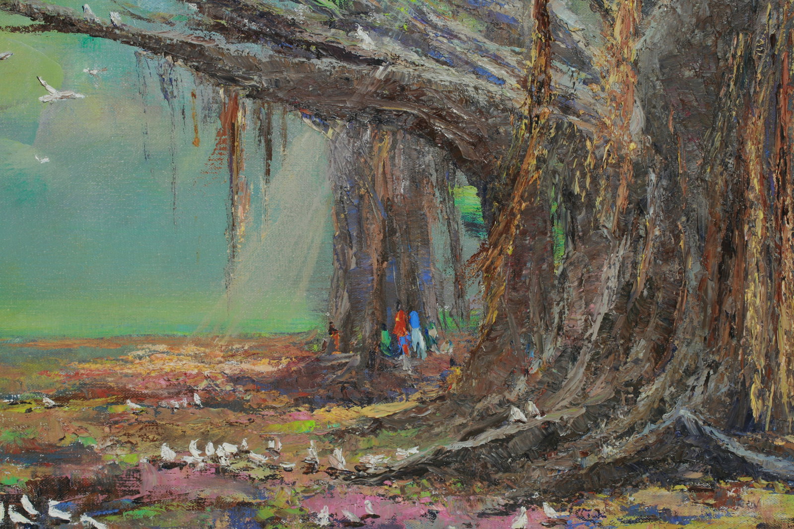 Ed Furuike (1944 - ) Hawaiian Painting of a Zoo Banyan Tree, Honolulu - 3