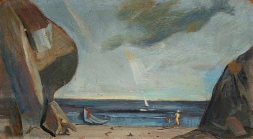 Kendal Hopkins (1908-1981) Modernist New England Coastal Painting