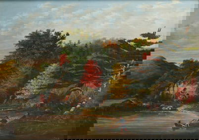 Canadian Painting of Native Americans 1876 - Signed J.H.S