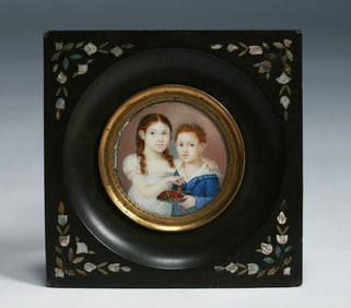 French Miniature Portrait Painting of Children -19th Century