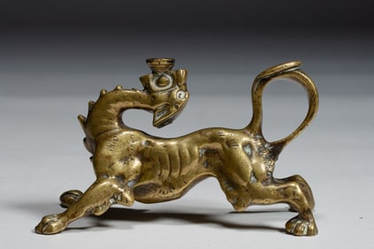 Antique Brass Griffin Go-To-Bed Candlestick - 18th Century or Earlier