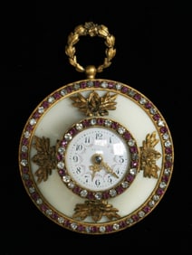 French Miniature Cartel Wall Clock - Ormolu, Jewels & Marble - C.1880