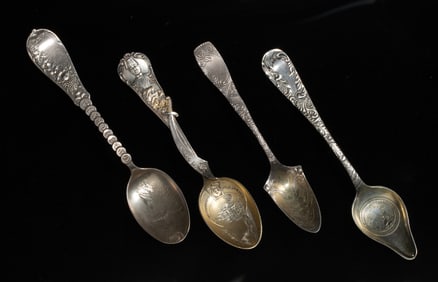 Four Fancy California Sterling Souvenir Spoons - Circa 1900