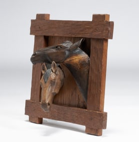 Carved Arts & Crafts Pennsylvania Folk Art Sculpture of Horses
