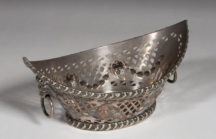 Silver over Copper Basket Bowl - Lion Heads - 19th Century